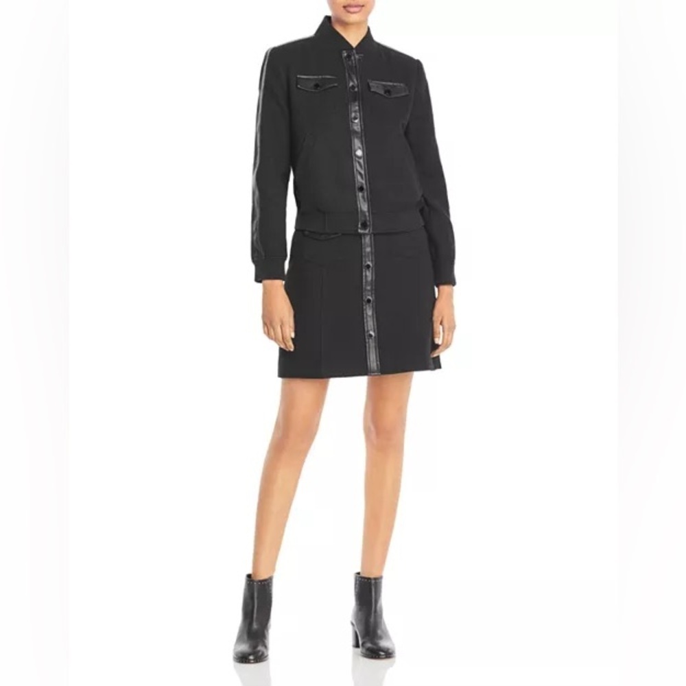 Karl Lagerfeld Black Bomber Jacket and Skirt with Faux Leather Details
